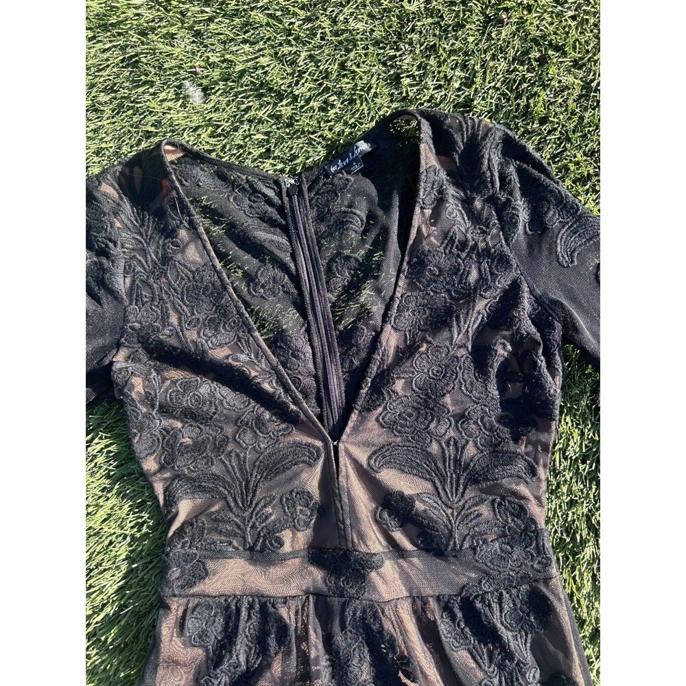 For Love & Lemons Temecula Embroidered Mesh Mini Dress Black Nude S - Picture 2 of 11